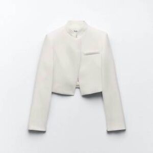 Zara Fitted Cropped Blazer off white new XS